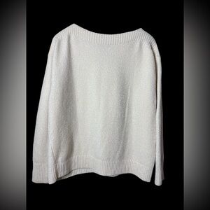 Tommy Bahama Women's Sweater Cream Chenille Knit Top Boat Neck Boxy Cozy Sz L